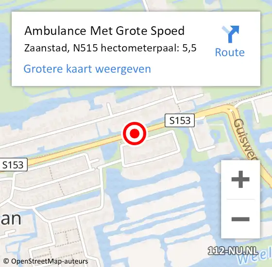 Locatie op kaart van de 112 melding: Ambulance Met Grote Spoed Naar Zaanstad, N515 hectometerpaal: 5,5 op 10 oktober 2024 09:28