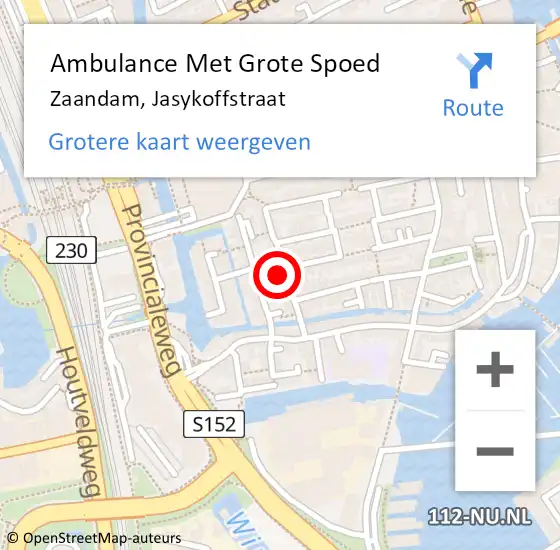 Locatie op kaart van de 112 melding: Ambulance Met Grote Spoed Naar Zaandam, Jasykoffstraat op 10 oktober 2024 09:29