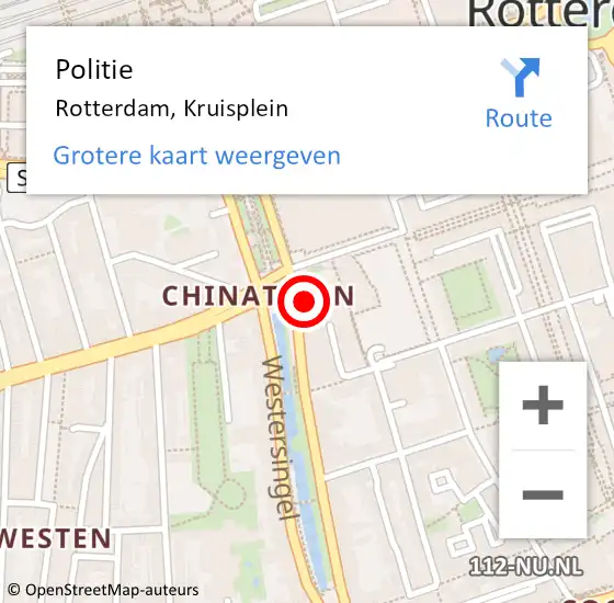 Locatie op kaart van de 112 melding: Politie Rotterdam, Kruisplein op 10 oktober 2024 09:49