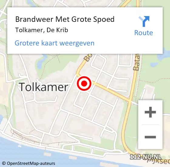 Locatie op kaart van de 112 melding: Brandweer Met Grote Spoed Naar Tolkamer, De Krib op 10 oktober 2024 09:56