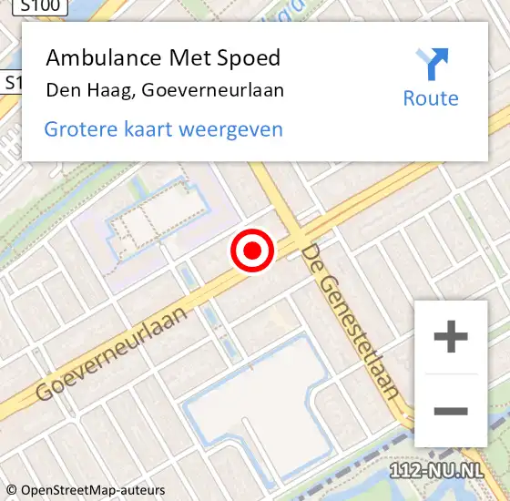 Locatie op kaart van de 112 melding: Ambulance Met Spoed Naar Den Haag, Goeverneurlaan op 10 oktober 2024 10:10