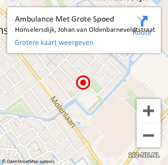 Locatie op kaart van de 112 melding: Ambulance Met Grote Spoed Naar Honselersdijk, Johan van Oldenbarneveldtstraat op 10 oktober 2024 10:16