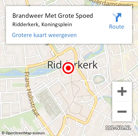 Locatie op kaart van de 112 melding: Brandweer Met Grote Spoed Naar Ridderkerk, Koningsplein op 10 oktober 2024 10:30