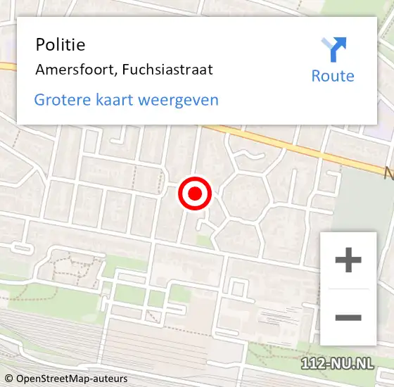 Locatie op kaart van de 112 melding: Politie Amersfoort, Fuchsiastraat op 10 oktober 2024 10:47