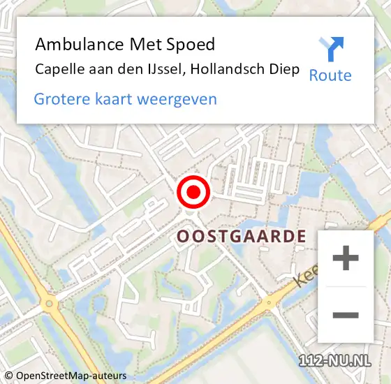 Locatie op kaart van de 112 melding: Ambulance Met Spoed Naar Capelle aan den IJssel, Hollandsch Diep op 10 oktober 2024 10:58