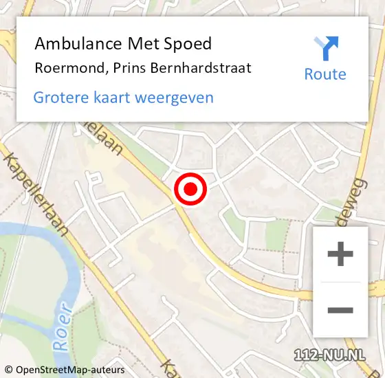 Locatie op kaart van de 112 melding: Ambulance Met Spoed Naar Roermond, Prins Bernhardstraat op 10 oktober 2024 11:09