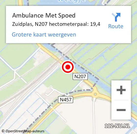 Locatie op kaart van de 112 melding: Ambulance Met Spoed Naar Zuidplas, N207 hectometerpaal: 19,4 op 10 oktober 2024 11:16