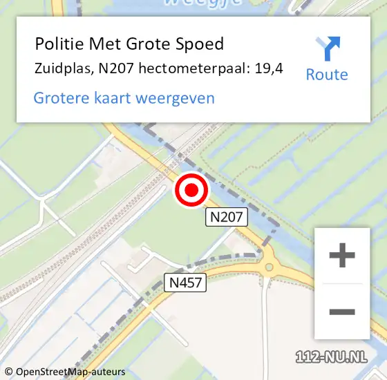 Locatie op kaart van de 112 melding: Politie Met Grote Spoed Naar Zuidplas, N207 hectometerpaal: 19,4 op 10 oktober 2024 11:18