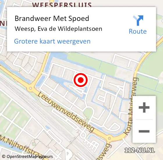 Locatie op kaart van de 112 melding: Brandweer Met Spoed Naar Weesp, Eva de Wildeplantsoen op 10 oktober 2024 11:40