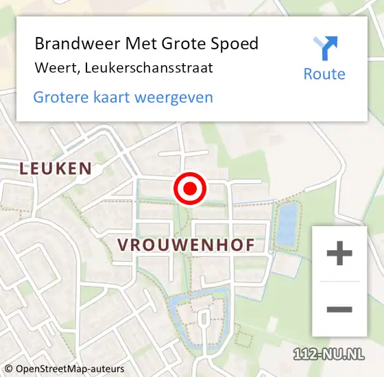 Locatie op kaart van de 112 melding: Brandweer Met Grote Spoed Naar Weert, Leukerschansstraat op 10 oktober 2024 11:52