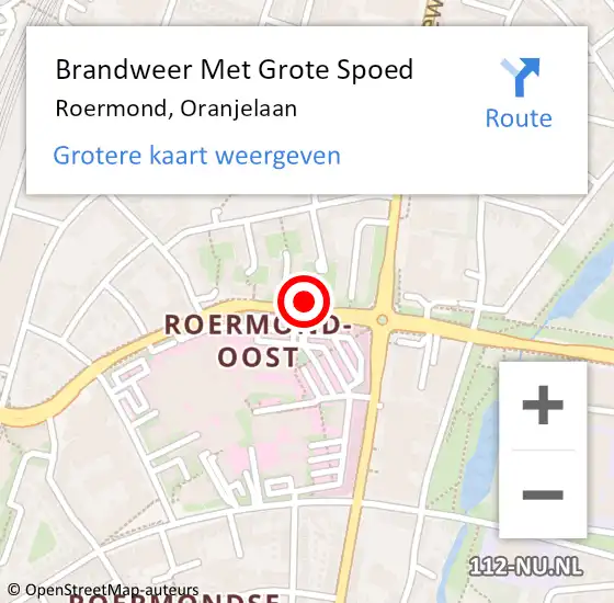 Locatie op kaart van de 112 melding: Brandweer Met Grote Spoed Naar Roermond, Oranjelaan op 10 oktober 2024 12:13