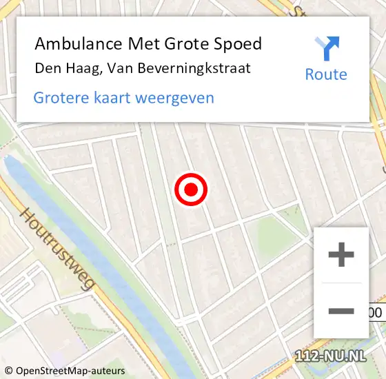 Locatie op kaart van de 112 melding: Ambulance Met Grote Spoed Naar Den Haag, Van Beverningkstraat op 10 oktober 2024 12:23