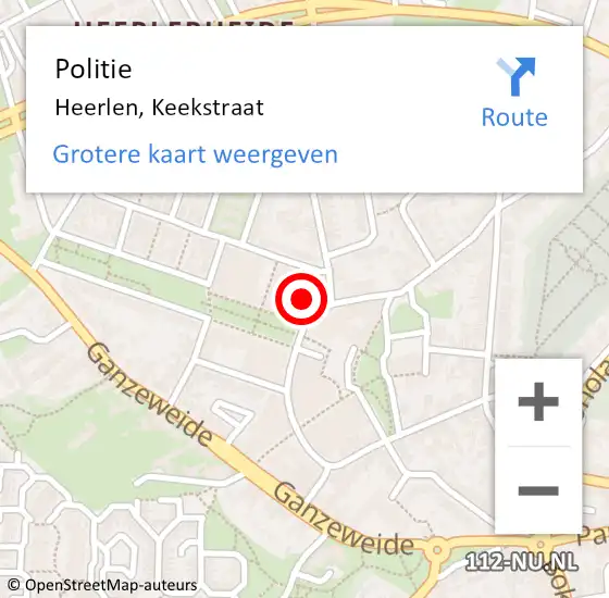 Locatie op kaart van de 112 melding: Politie Heerlen, Keekstraat op 10 oktober 2024 12:23