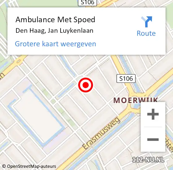 Locatie op kaart van de 112 melding: Ambulance Met Spoed Naar Den Haag, Jan Luykenlaan op 10 oktober 2024 12:26