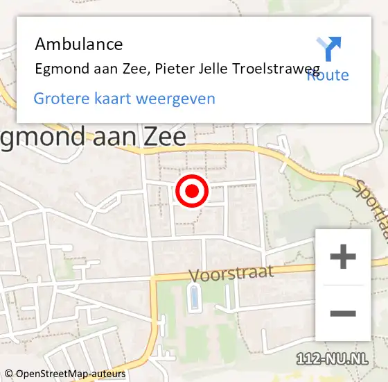 Locatie op kaart van de 112 melding: Ambulance Egmond aan Zee, Pieter Jelle Troelstraweg op 10 oktober 2024 12:28