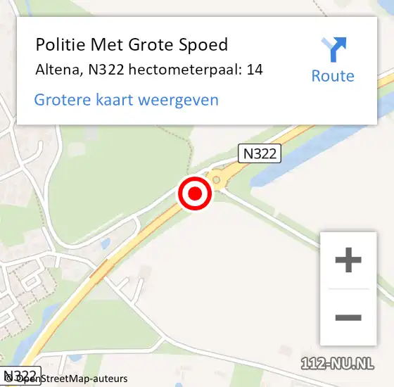 Locatie op kaart van de 112 melding: Politie Met Grote Spoed Naar Altena, N322 hectometerpaal: 14 op 10 oktober 2024 12:28