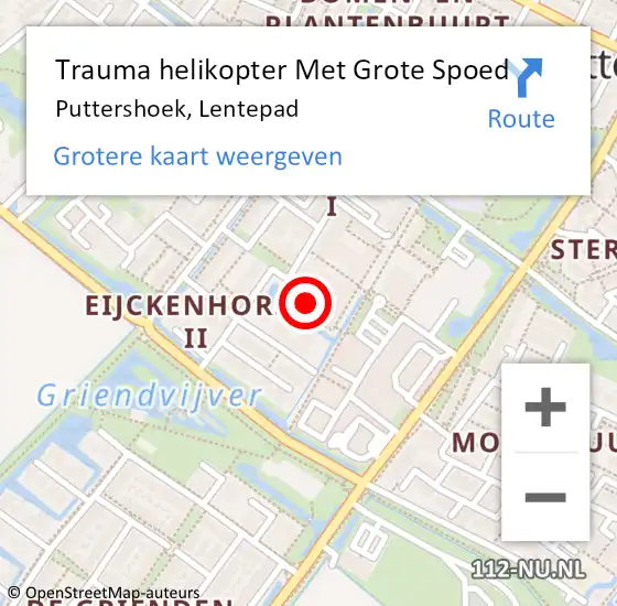 Locatie op kaart van de 112 melding: Trauma helikopter Met Grote Spoed Naar Puttershoek, Lentepad op 10 oktober 2024 12:32