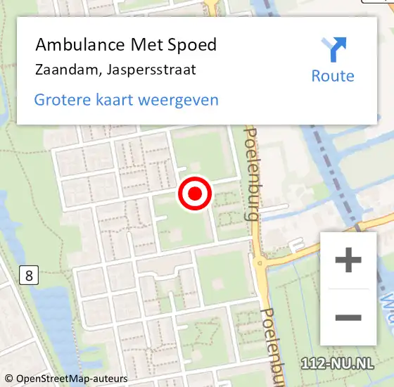 Locatie op kaart van de 112 melding: Ambulance Met Spoed Naar Zaandam, Jaspersstraat op 10 oktober 2024 12:39