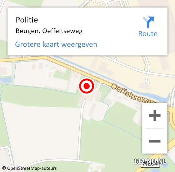 Locatie op kaart van de 112 melding: Politie Beugen, Oeffeltseweg op 10 oktober 2024 12:49