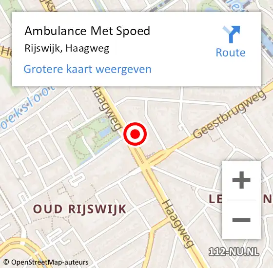 Locatie op kaart van de 112 melding: Ambulance Met Spoed Naar Rijswijk, Haagweg op 10 oktober 2024 12:58