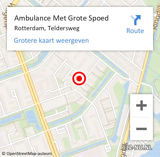 Locatie op kaart van de 112 melding: Ambulance Met Grote Spoed Naar Rotterdam, Teldersweg op 10 oktober 2024 13:01