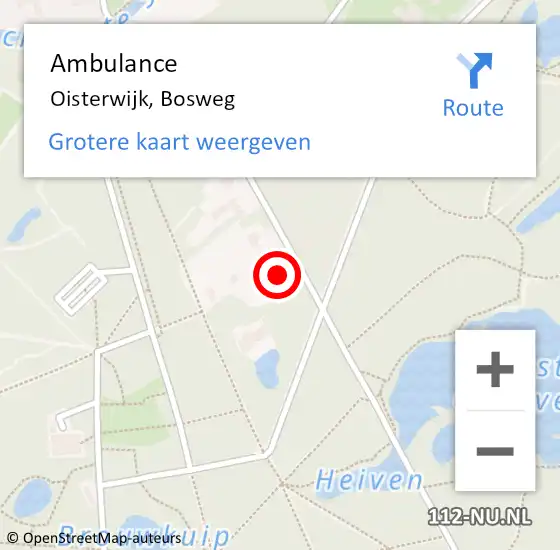 Locatie op kaart van de 112 melding: Ambulance Oisterwijk, Bosweg op 10 oktober 2024 13:03