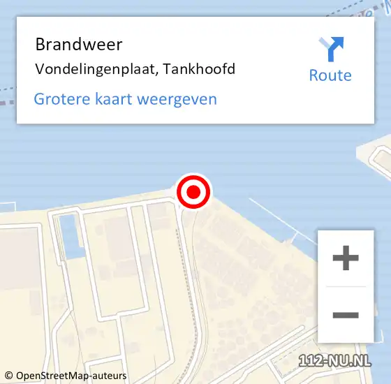 Locatie op kaart van de 112 melding: Brandweer Vondelingenplaat, Tankhoofd op 10 oktober 2024 13:03