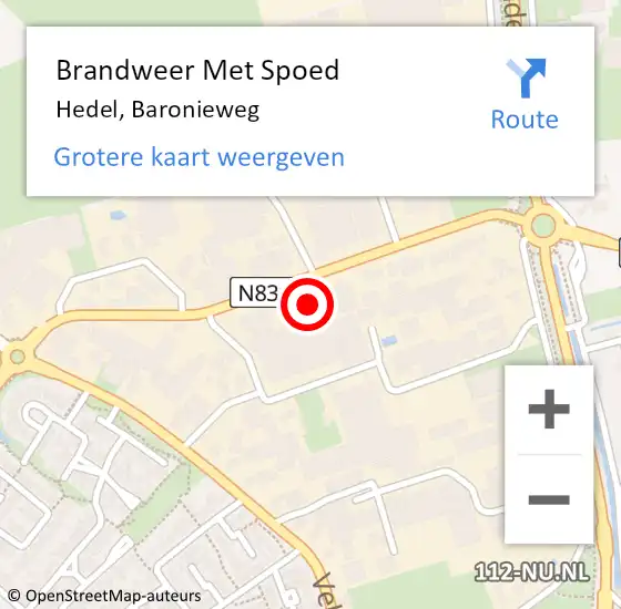 Locatie op kaart van de 112 melding: Brandweer Met Spoed Naar Hedel, Baronieweg op 10 oktober 2024 13:05