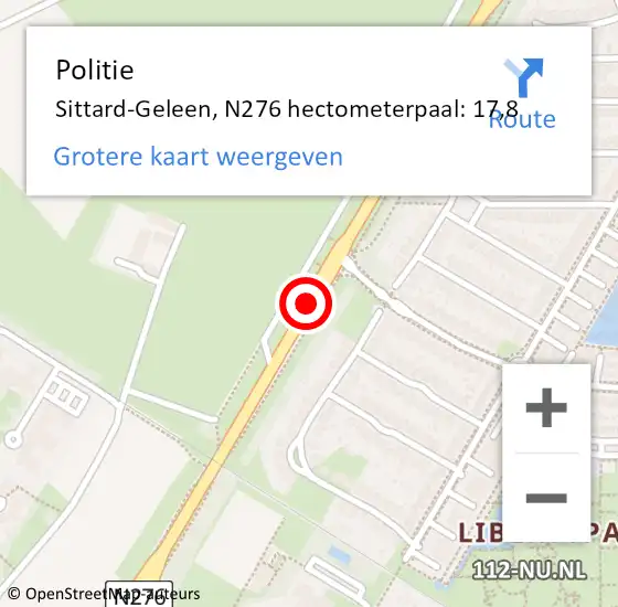 Locatie op kaart van de 112 melding: Politie Sittard-Geleen, N276 hectometerpaal: 17,8 op 10 oktober 2024 13:15