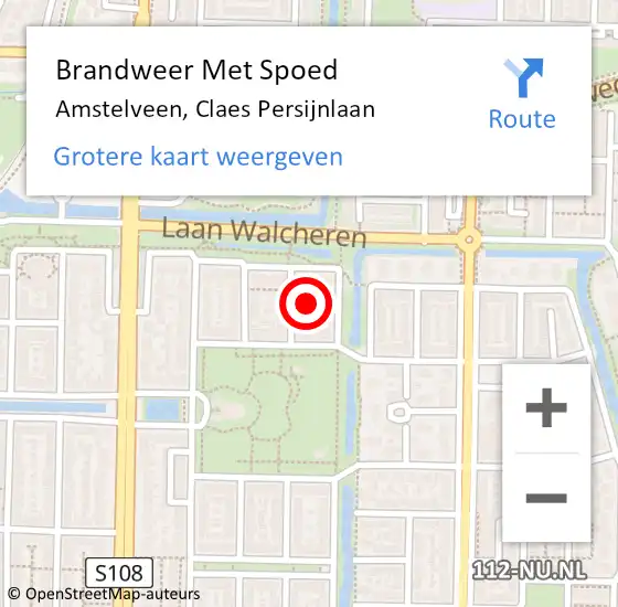 Locatie op kaart van de 112 melding: Brandweer Met Spoed Naar Amstelveen, Claes Persijnlaan op 10 oktober 2024 13:28