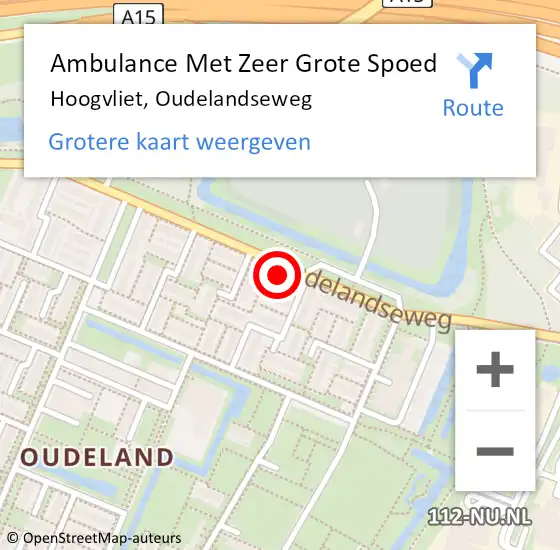 Locatie op kaart van de 112 melding: Ambulance Met Zeer Grote Spoed Naar Hoogvliet, Oudelandseweg op 10 oktober 2024 13:39