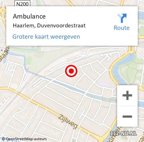 Locatie op kaart van de 112 melding: Ambulance Haarlem, Duvenvoordestraat op 10 oktober 2024 14:16