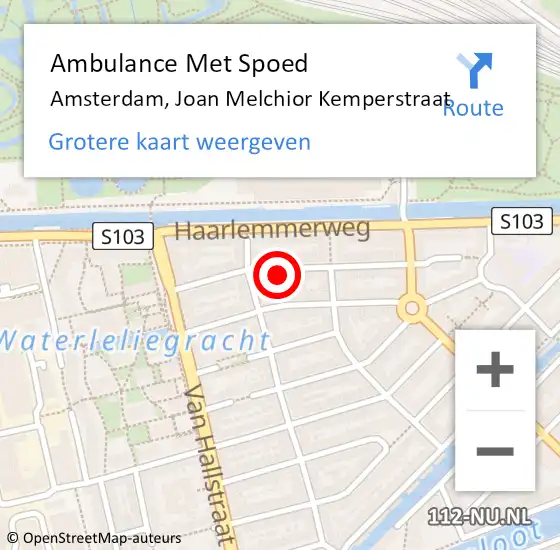 Locatie op kaart van de 112 melding: Ambulance Met Spoed Naar Amsterdam, Joan Melchior Kemperstraat op 10 oktober 2024 14:24