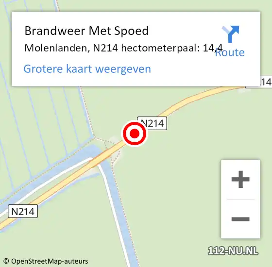 Locatie op kaart van de 112 melding: Brandweer Met Spoed Naar Molenlanden, N214 hectometerpaal: 14,4 op 10 oktober 2024 14:25