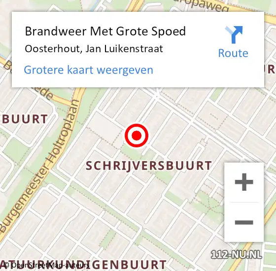 Locatie op kaart van de 112 melding: Brandweer Met Grote Spoed Naar Oosterhout, Jan Luikenstraat op 10 oktober 2024 14:26