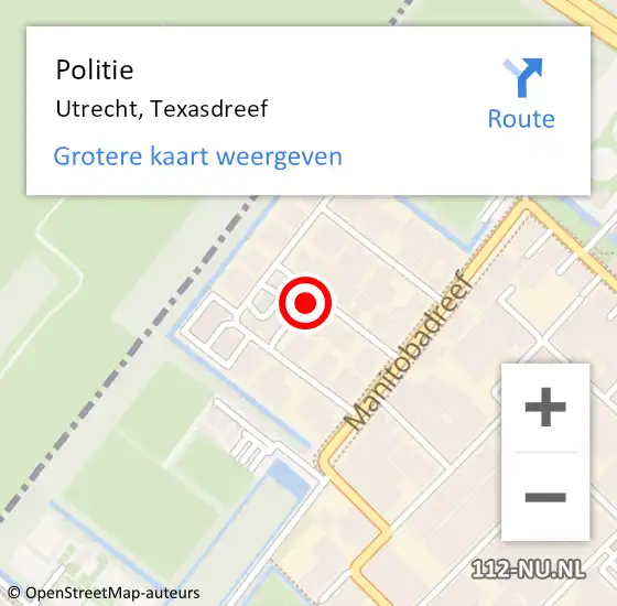 Locatie op kaart van de 112 melding: Politie Utrecht, Texasdreef op 10 oktober 2024 14:29