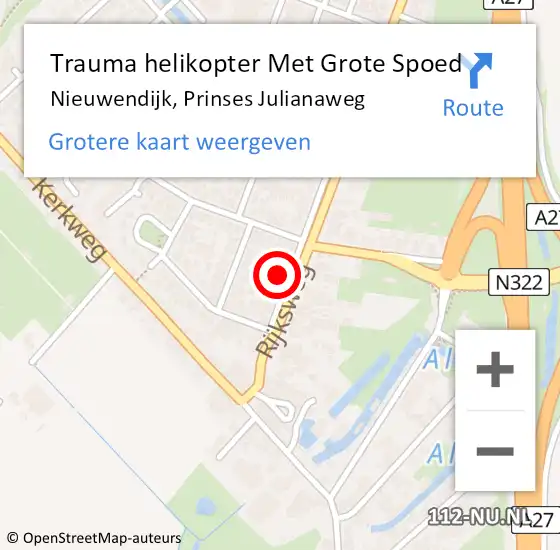 Locatie op kaart van de 112 melding: Trauma helikopter Met Grote Spoed Naar Nieuwendijk, Prinses Julianaweg op 10 oktober 2024 14:30