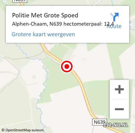 Locatie op kaart van de 112 melding: Politie Met Grote Spoed Naar Alphen-Chaam, N639 hectometerpaal: 12,4 op 10 oktober 2024 14:56