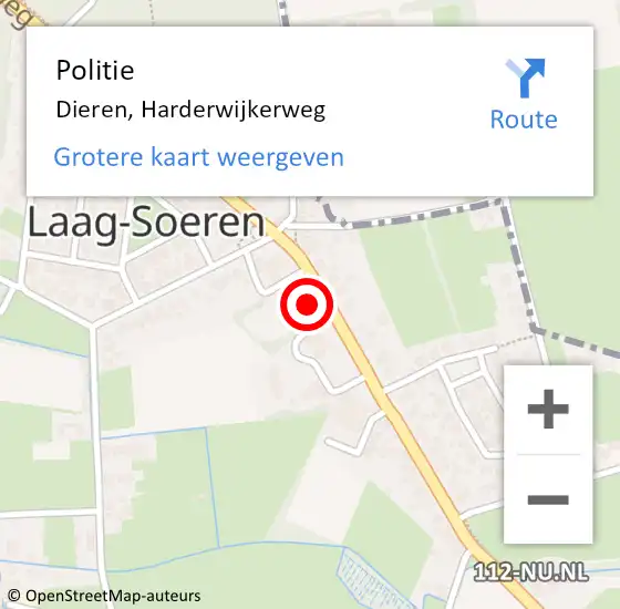 Locatie op kaart van de 112 melding: Politie Dieren, Harderwijkerweg op 10 oktober 2024 15:17