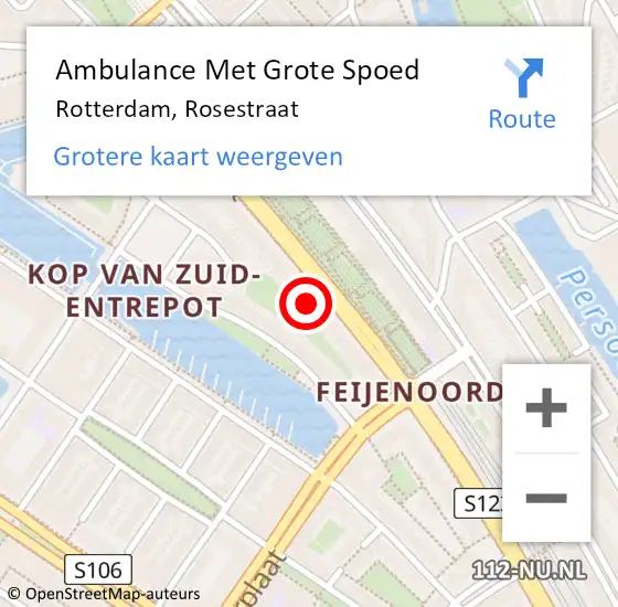 Locatie op kaart van de 112 melding: Ambulance Met Grote Spoed Naar Rotterdam, Rosestraat op 10 oktober 2024 15:26