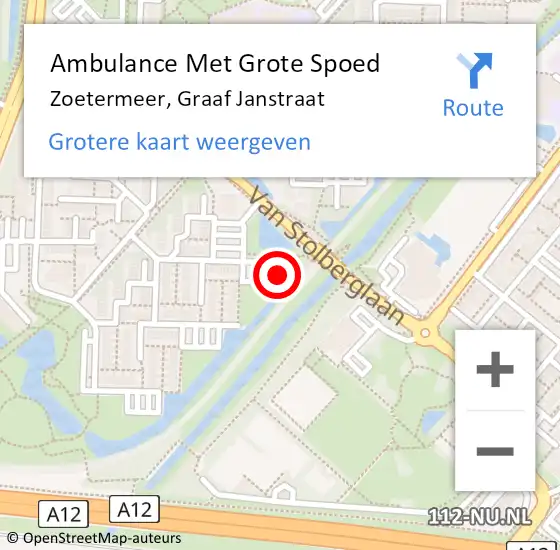 Locatie op kaart van de 112 melding: Ambulance Met Grote Spoed Naar Zoetermeer, Graaf Janstraat op 10 oktober 2024 15:44