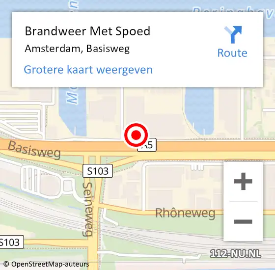 Locatie op kaart van de 112 melding: Brandweer Met Spoed Naar Amsterdam, Basisweg op 10 oktober 2024 15:57