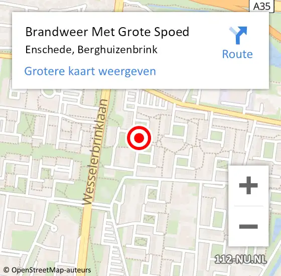 Locatie op kaart van de 112 melding: Brandweer Met Grote Spoed Naar Enschede, Berghuizenbrink op 10 oktober 2024 16:09