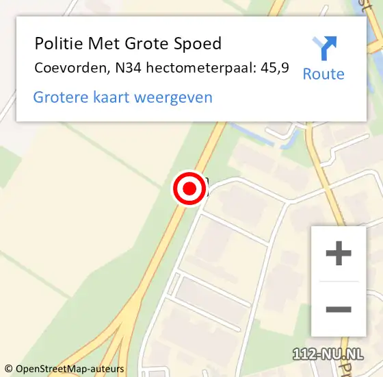 Locatie op kaart van de 112 melding: Politie Met Grote Spoed Naar Coevorden, N34 hectometerpaal: 45,9 op 10 oktober 2024 16:13