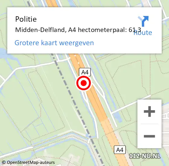 Locatie op kaart van de 112 melding: Politie Midden-Delfland, A4 hectometerpaal: 61,3 op 10 oktober 2024 16:13