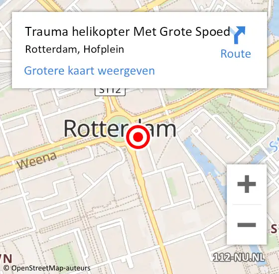 Locatie op kaart van de 112 melding: Trauma helikopter Met Grote Spoed Naar Rotterdam, Hofplein op 10 oktober 2024 16:30