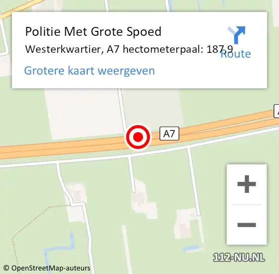 Locatie op kaart van de 112 melding: Politie Met Grote Spoed Naar Westerkwartier, A7 hectometerpaal: 187,9 op 10 oktober 2024 16:42