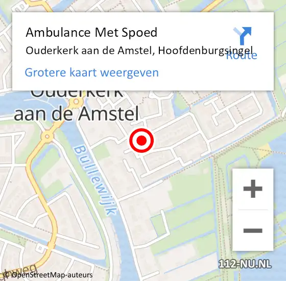 Locatie op kaart van de 112 melding: Ambulance Met Spoed Naar Ouderkerk aan de Amstel, Hoofdenburgsingel op 10 oktober 2024 16:43