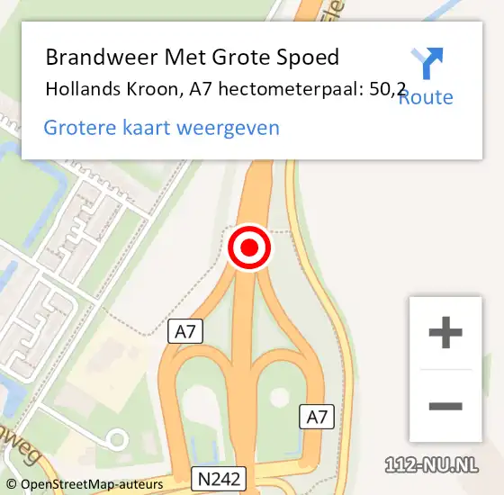 Locatie op kaart van de 112 melding: Brandweer Met Grote Spoed Naar Hollands Kroon, A7 hectometerpaal: 50,2 op 10 oktober 2024 16:44