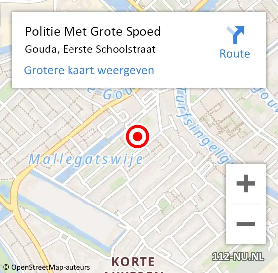 Locatie op kaart van de 112 melding: Politie Met Grote Spoed Naar Gouda, Eerste Schoolstraat op 10 oktober 2024 16:59